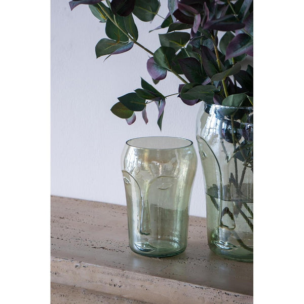 HomeRoots Set of Two Light Green Glass Vases with Modern Abstract Faces - Artistic Decor for Any Space 568860