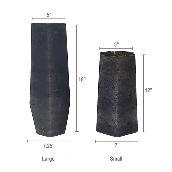 HomeRoots Set of Two Striking Black Hexagonal Glass Vases - Modern Decor for Floral Arrangements & Styling 568862