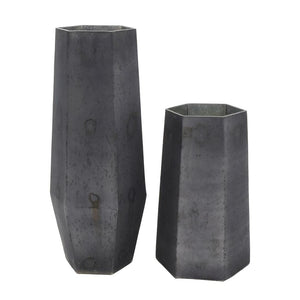 HomeRoots Set of Two Striking Black Hexagonal Glass Vases - Modern Decor for Floral Arrangements & Styling 568862