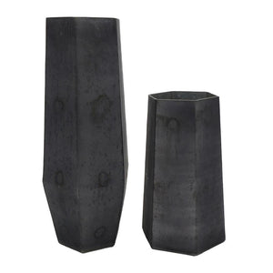 HomeRoots Set of Two Striking Black Hexagonal Glass Vases - Modern Decor for Floral Arrangements & Styling 568862