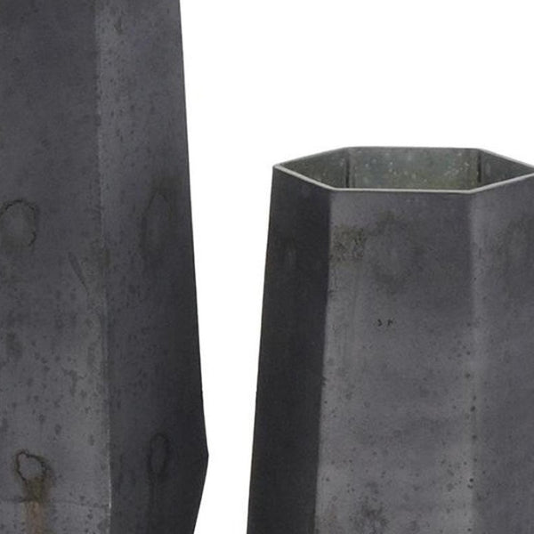 HomeRoots Set of Two Striking Black Hexagonal Glass Vases - Modern Decor for Floral Arrangements & Styling 568862