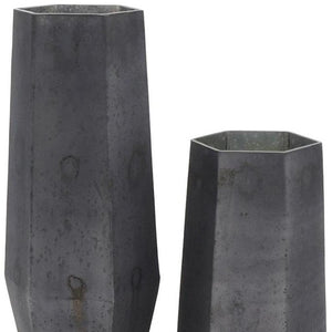 HomeRoots Set of Two Striking Black Hexagonal Glass Vases - Modern Decor for Floral Arrangements & Styling 568862