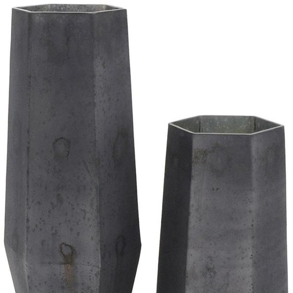 HomeRoots Set of Two Striking Black Hexagonal Glass Vases - Modern Decor for Floral Arrangements & Styling 568862