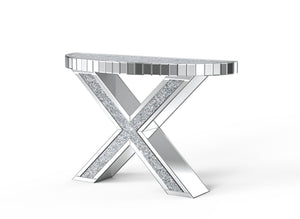 Homeroots 47" Silver Mirrored Glass Console Table With Faux Crystals - Elegant Half Circle Design For Any Room   568863