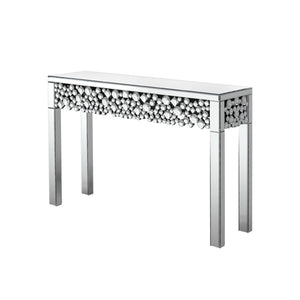 HomeRoots 47" Silver Mirrored Glass Console Table with Faux Crystal Accents - Glamorous Home Decor Piece 568864