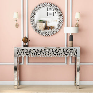 Homeroots 47" Silver Mirrored Glass Faux Crystal Bling Console Table For Glamorous Home Decor & Versatile Use   568864