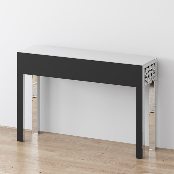 Homeroots 47" Silver Mirrored Glass Faux Crystal Bling Console Table For Glamorous Home Decor & Versatile Use   568864