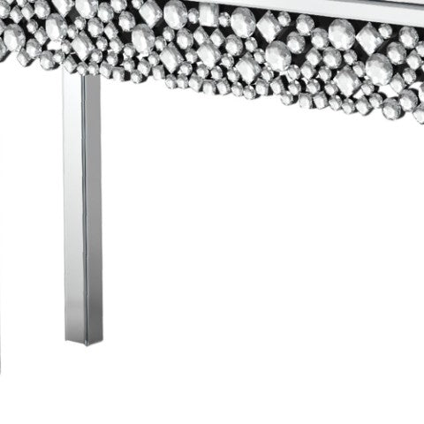 Homeroots 47" Silver Mirrored Glass Faux Crystal Bling Console Table For Glamorous Home Decor & Versatile Use   568864