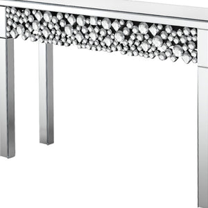 Homeroots 47" Silver Mirrored Glass Faux Crystal Bling Console Table For Glamorous Home Decor & Versatile Use   568864