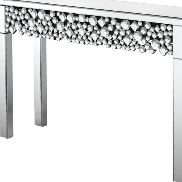 Homeroots 47" Silver Mirrored Glass Faux Crystal Bling Console Table For Glamorous Home Decor & Versatile Use   568864