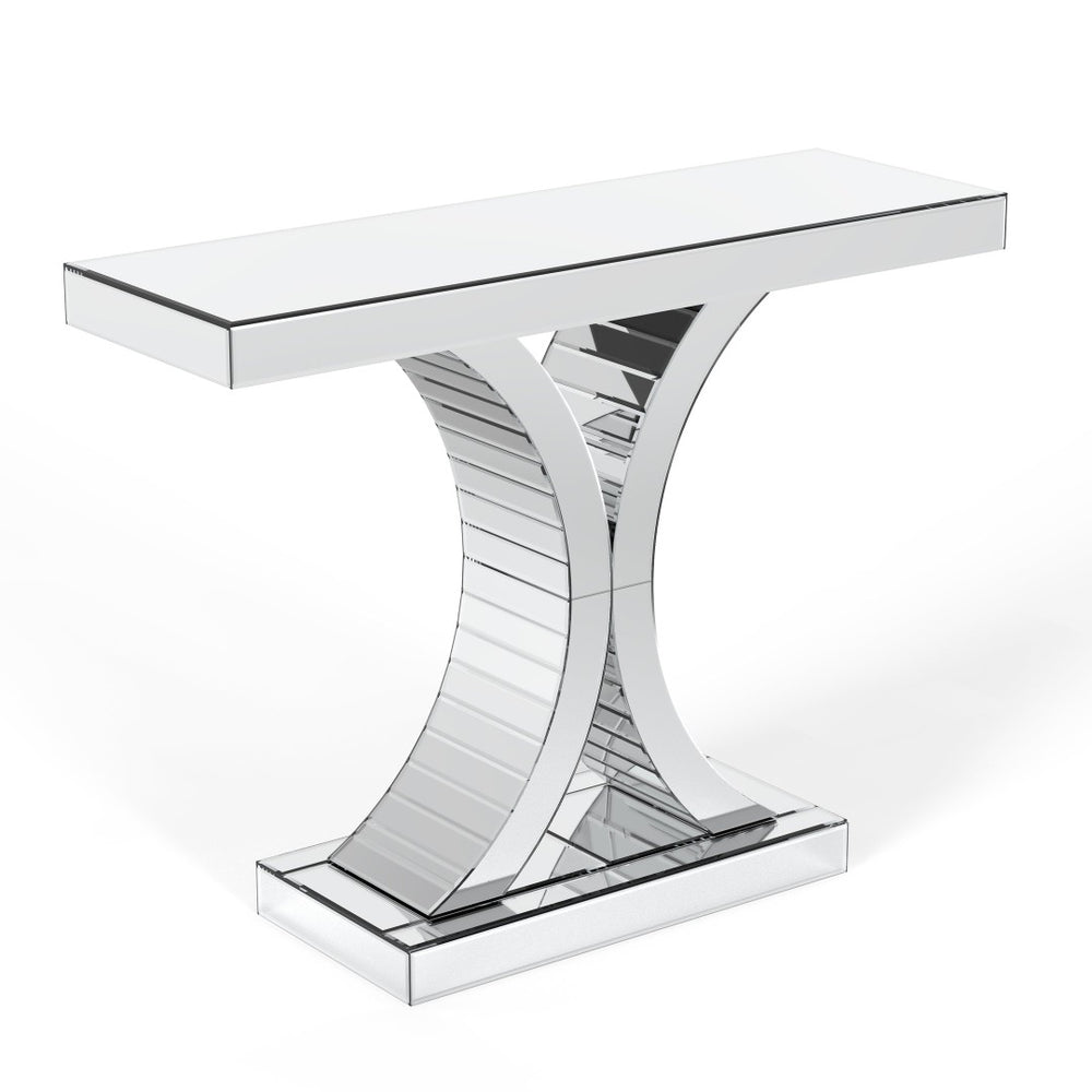HomeRoots 39" Silver Mirrored Glass Pedestal Console Table - Modern Glam Accent for Entryway & Living Space 568865