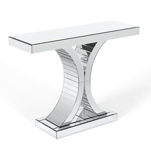 HomeRoots 39" Silver Mirrored Glass Pedestal Console Table - Modern Glam Accent for Entryway & Living Space 568865