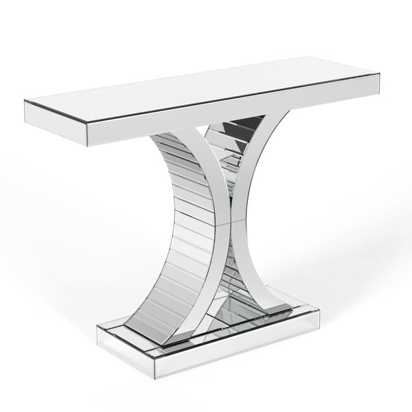 HomeRoots 39" Silver Mirrored Glass Pedestal Console Table - Modern Glam Accent for Entryway & Living Space 568865