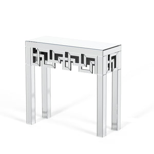 Homeroots 31" Silver Mirrored Glass Console Table With Geometric Design - Stylish Storage & Display Solution   568867