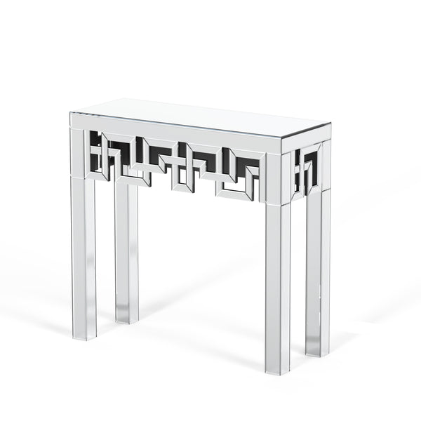Homeroots 31" Silver Mirrored Glass Console Table With Geometric Design - Stylish Storage & Display Solution   568867