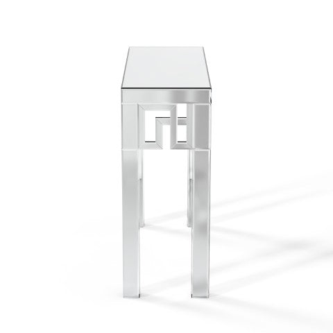 Homeroots 31" Silver Mirrored Glass Console Table With Geometric Design - Stylish Storage & Display Solution   568867