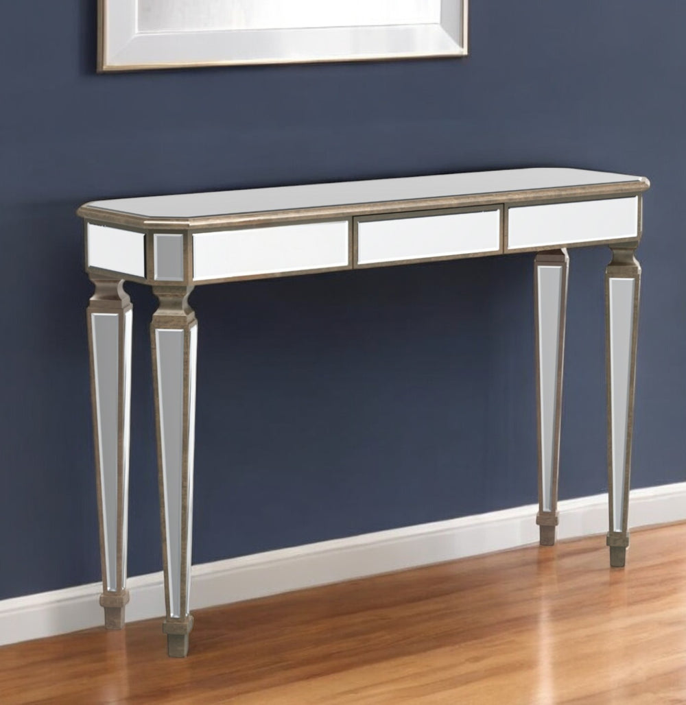 Homeroots 47" Silver And Gold Mirrored Glass Console Table With Elegant Drawer For Chic Entryway Décor   568868