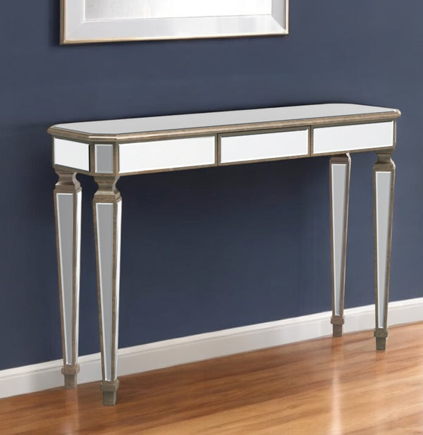 Homeroots 47" Silver And Gold Mirrored Glass Console Table With Elegant Drawer For Chic Entryway Décor   568868