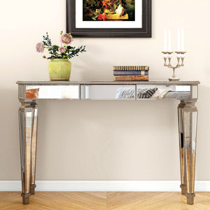 Homeroots 47" Silver And Gold Mirrored Glass Console Table With Elegant Drawer For Chic Entryway Décor   568868