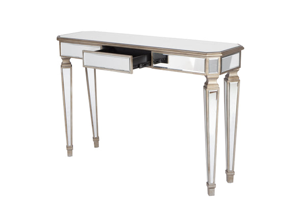 Homeroots 47" Silver And Gold Mirrored Glass Console Table With Elegant Drawer For Chic Entryway Décor   568868