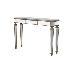Homeroots 47" Silver And Gold Mirrored Glass Console Table With Elegant Drawer For Chic Entryway Décor   568868