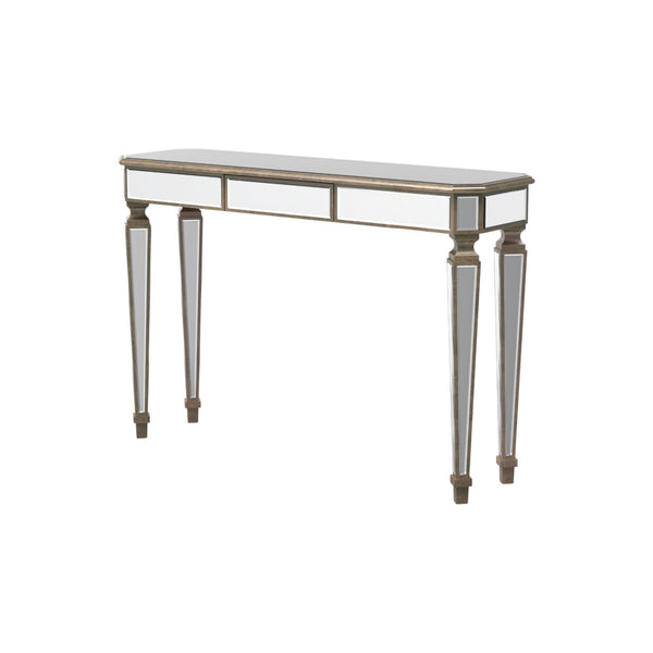 Homeroots 47" Silver And Gold Mirrored Glass Console Table With Elegant Drawer For Chic Entryway Décor   568868