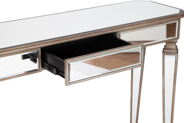 Homeroots 47" Silver And Gold Mirrored Glass Console Table With Elegant Drawer For Chic Entryway Décor   568868