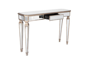 Homeroots 47" Silver And Gold Mirrored Glass Console Table With Elegant Drawer For Chic Entryway Décor   568868