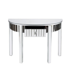 Homeroots 39" Silver Mirrored Glass Half Moon Console Table With Drawer - Stylish Space-saving Design For Any Room   568869