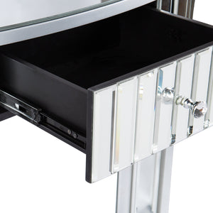 Homeroots 39" Silver Mirrored Glass Half Moon Console Table With Drawer - Stylish Space-saving Design For Any Room   568869