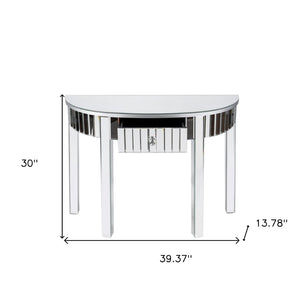 Homeroots 39" Silver Mirrored Glass Half Moon Console Table With Drawer - Stylish Space-saving Design For Any Room   568869