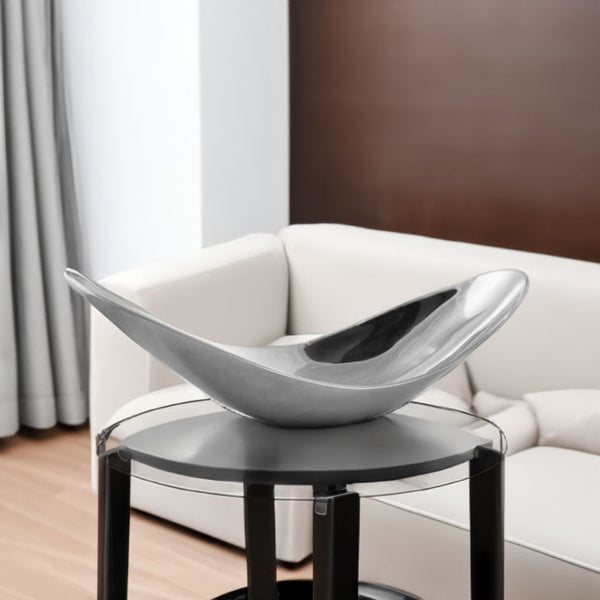 HomeRoots 20" Silver Aluminum Scoop Bowl - Contemporary Sculptural Centerpiece for Modern Home Decor Large 568871