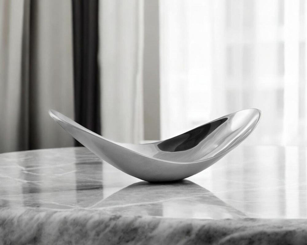 HomeRoots 20" Silver Aluminum Scoop Bowl - Contemporary Sculptural Centerpiece for Modern Home Decor Large 568871