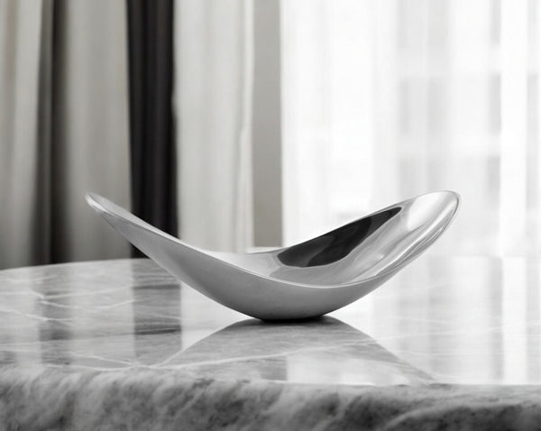 HomeRoots 20" Silver Aluminum Scoop Bowl - Contemporary Sculptural Centerpiece for Modern Home Decor Large 568871