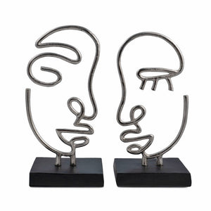 Homeroots Set Of Two Black And Silver Aluminum Tabletop Sculpture  Aluminum 568875