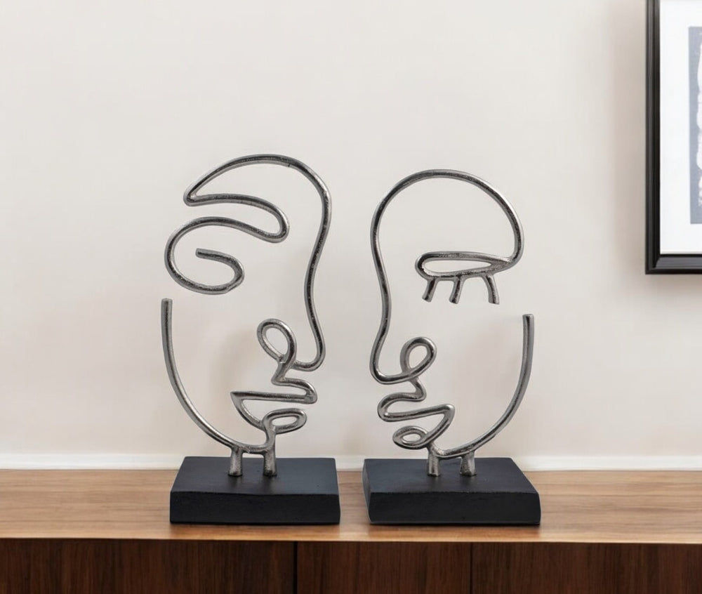 Homeroots Set Of Two Black And Silver Aluminum Tabletop Sculpture  Aluminum 568875