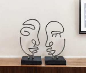 Homeroots Set Of Two Black And Silver Aluminum Tabletop Sculpture  Aluminum 568875