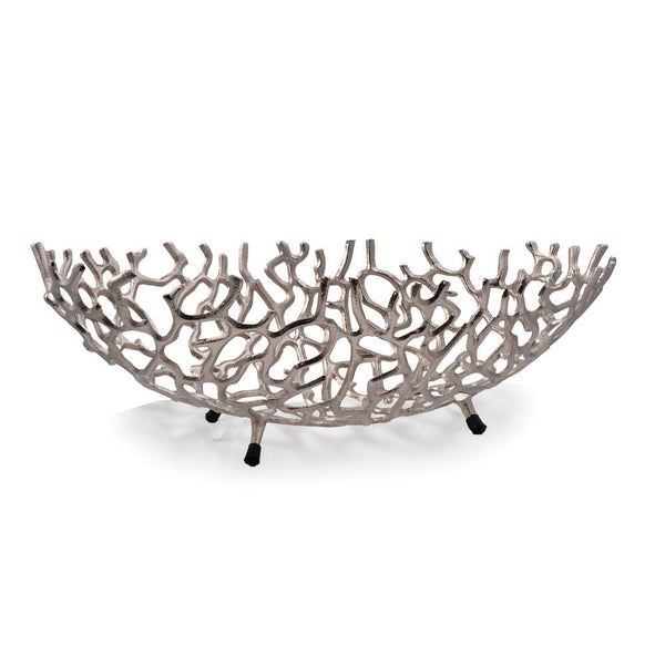 Homeroots 22" Silver Aluminum Faux Coral Oval Centerpiece Bowl   568879