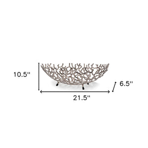 Homeroots 22" Silver Aluminum Faux Coral Oval Centerpiece Bowl   568879