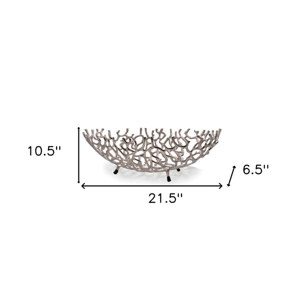 Homeroots 22" Silver Aluminum Faux Coral Oval Centerpiece Bowl   568879