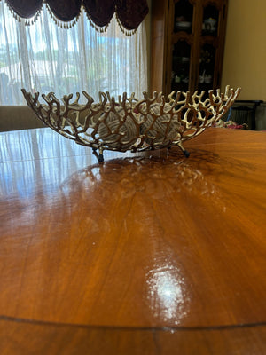 Homeroots 22" Gold Aluminum Oval Faux Coral Centerpiece Bowl   568880