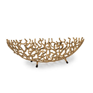 Homeroots 22" Gold Aluminum Oval Faux Coral Centerpiece Bowl   568880