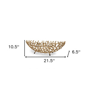 Homeroots 22" Gold Aluminum Oval Faux Coral Centerpiece Bowl   568880