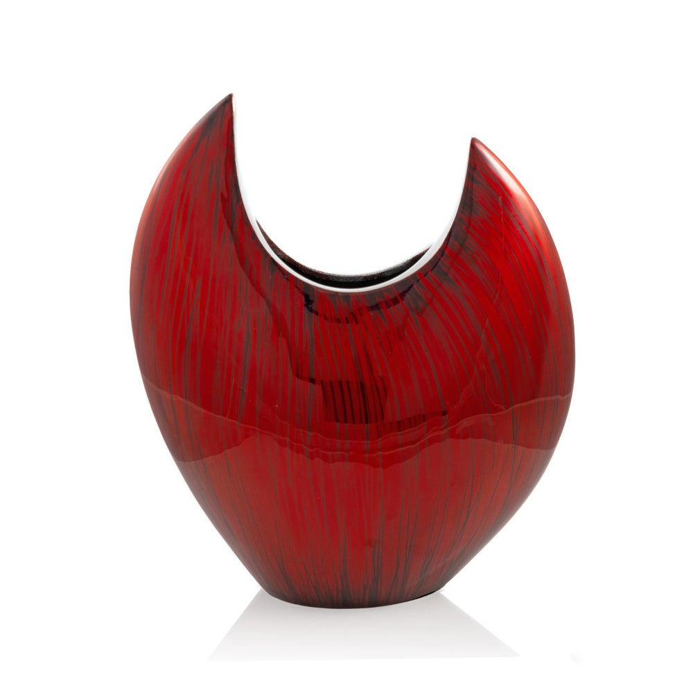 HomeRoots 14" Red Striped Aluminum Table Vase – Bold Modern Accent with Glossy Finish for Stunning Decor Fat 568893