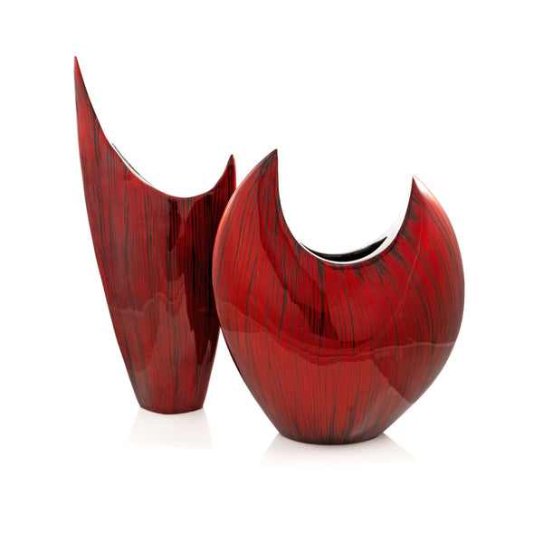 Homeroots 14" Striking Red Striped Aluminum Table Vase - Modern Home Decor Accent For Vibrant Interiors  Aluminum 568893