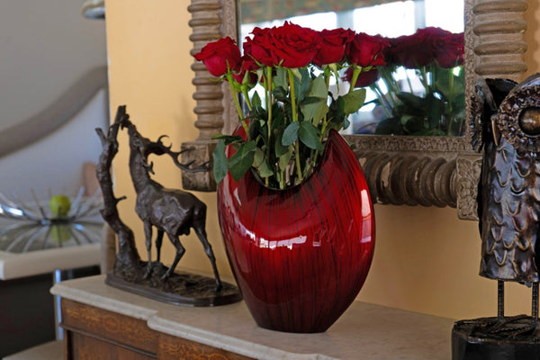 Homeroots 14" Striking Red Striped Aluminum Table Vase - Modern Home Decor Accent For Vibrant Interiors  Aluminum 568893