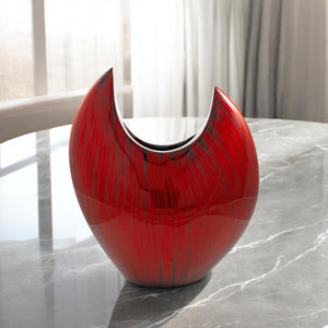 Homeroots 14" Striking Red Striped Aluminum Table Vase - Modern Home Decor Accent For Vibrant Interiors  Aluminum 568893