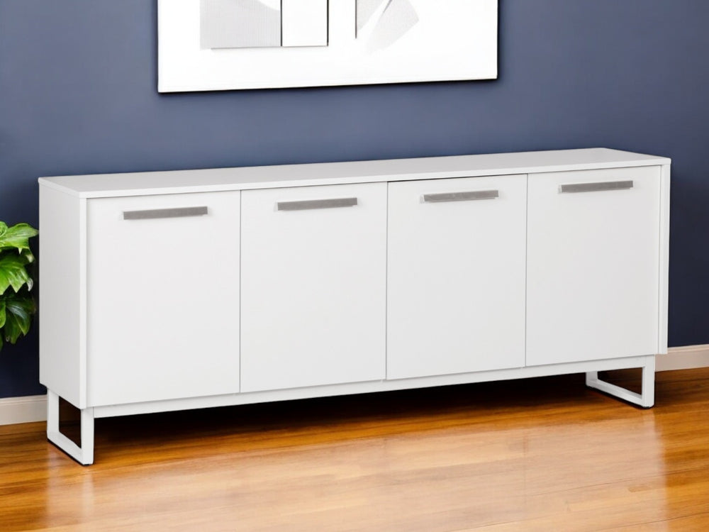 Homeroots 75" Elegant White Wood Console Cabinet With Four Doors - Stylish Storage Solution For Any Room  Manufactured Wood 568895