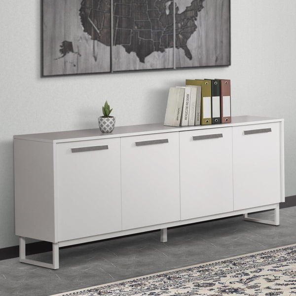 Homeroots 75" Elegant White Wood Console Cabinet With Four Doors - Stylish Storage Solution For Any Room  Manufactured Wood 568895