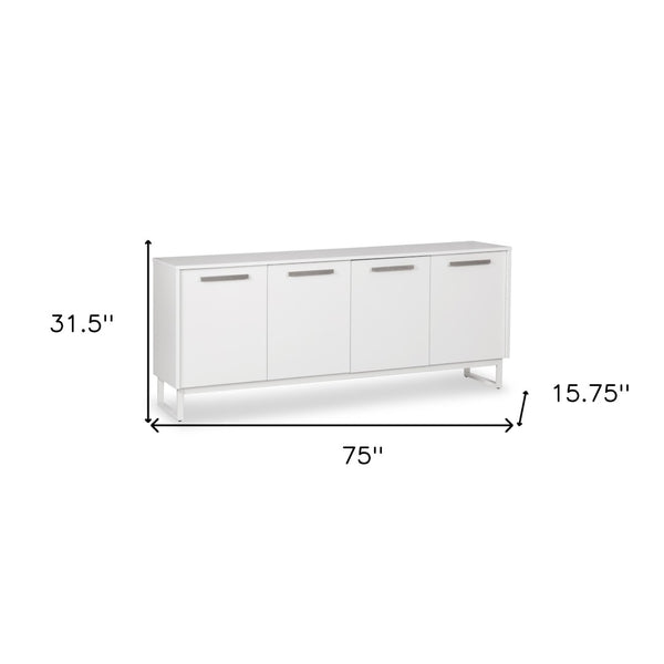 Homeroots 75" Elegant White Wood Console Cabinet With Four Doors - Stylish Storage Solution For Any Room  Manufactured Wood 568895